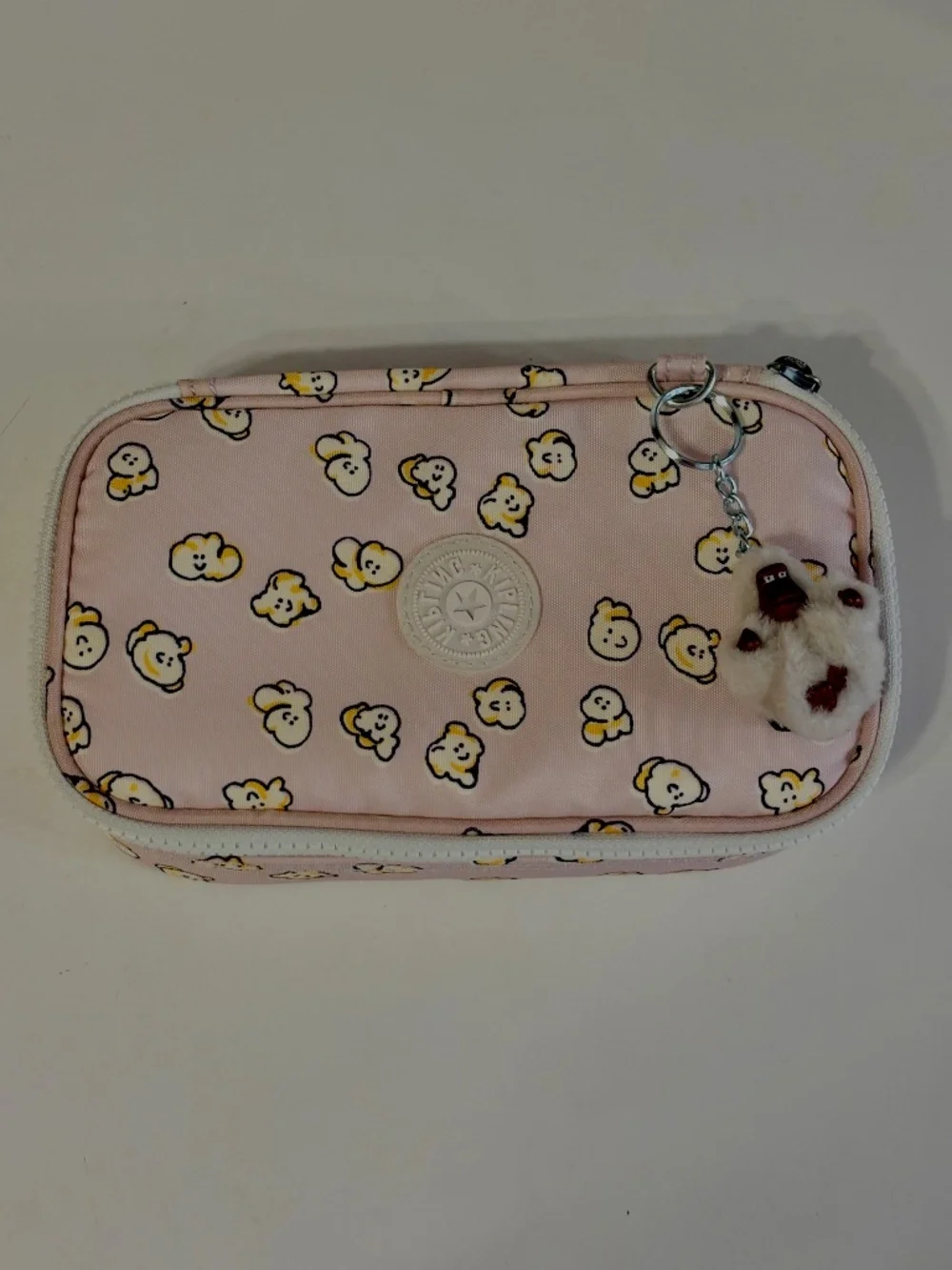Kipling 100 Pens Pencil Case Nylon Hard Shell Popcorn Pouch w/ Keychain Lilac
